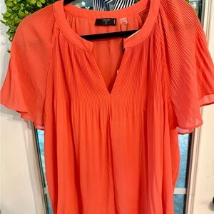 Tahari Coral Pleated Flutter Sleeve Blouse